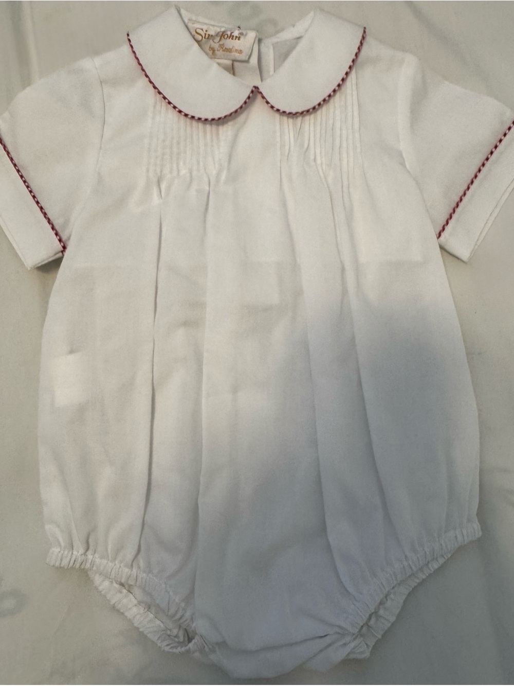Classic White Baby Bubble Romper with Red Trim - NWOT